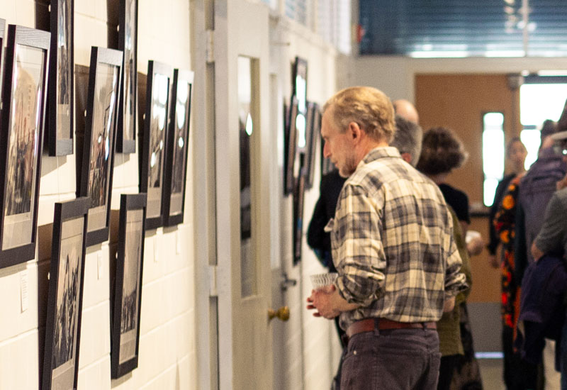 A man viewing art in the Contemporary Hall at the T. W. Wood Gallery
