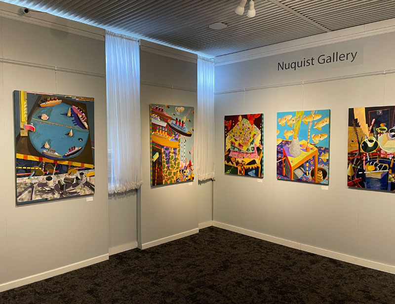 Artwork hanging in the Nuquist Gallery at the T. W. Wood Museum