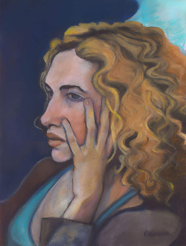 Portrait painting of a women with gold wavy hair