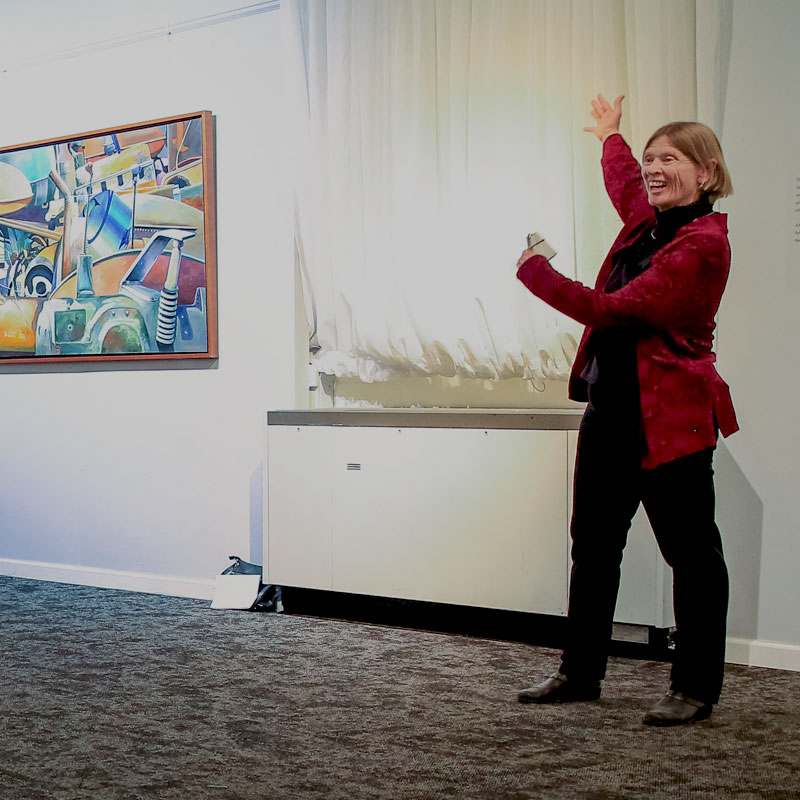 A women providing tour at T.W. Wood Museum